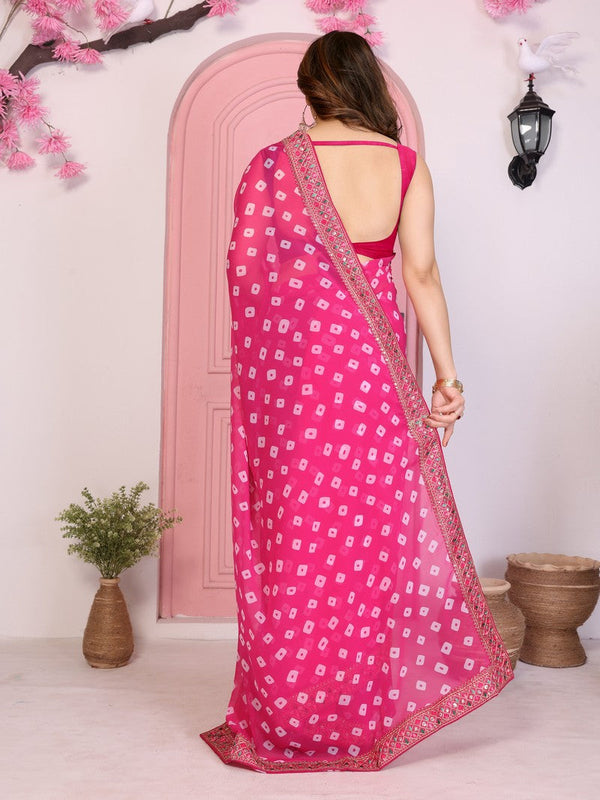 Beautiful Pink Color Georgette Fabric Casual Saree