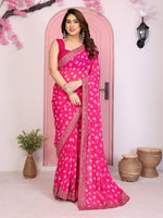 Beautiful Pink Color Georgette Fabric Casual Saree