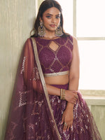 Magnetic Wine Color Net Fabric Party Wear Lehenga