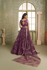 Magnetic Wine Color Net Fabric Party Wear Lehenga
