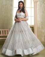 Magnetic Grey Color Net Fabric Party Wear Lehenga
