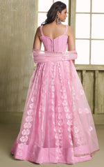 Magnetic Pink Color Net Fabric Party Wear Lehenga