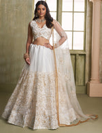Magnetic Cream Color Net Fabric Party Wear Lehenga