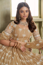 Magnetic Beige Color Net Fabric Party Wear Lehenga