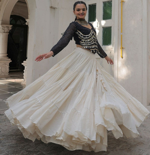 Lovely Cream Color Cotton Fabric Party Wear Lehenga
