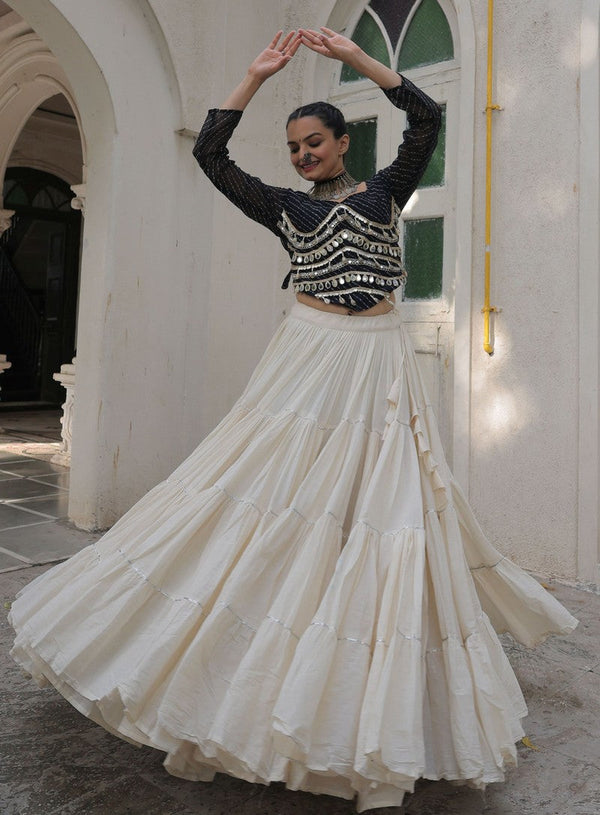 Lovely Cream Color Cotton Fabric Party Wear Lehenga