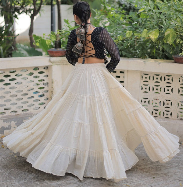 Lovely Cream Color Cotton Fabric Party Wear Lehenga
