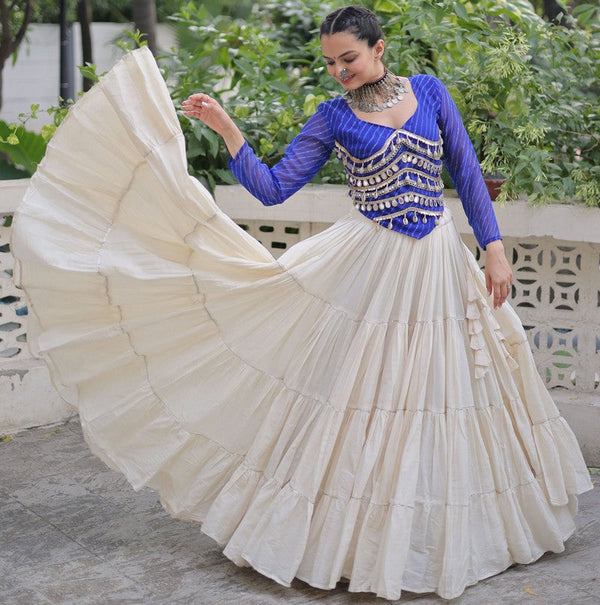 Lovely Cream Color Cotton Fabric Party Wear Lehenga
