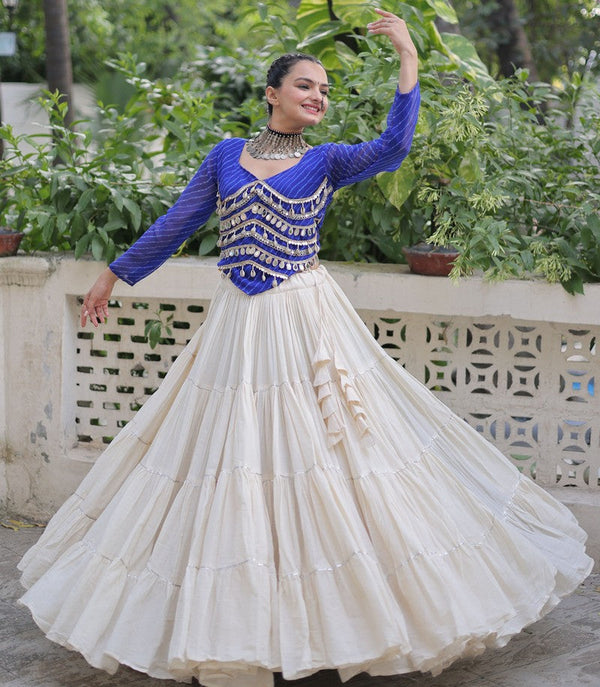 Lovely Cream Color Cotton Fabric Party Wear Lehenga