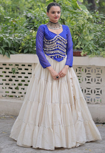 Lovely Cream Color Cotton Fabric Party Wear Lehenga