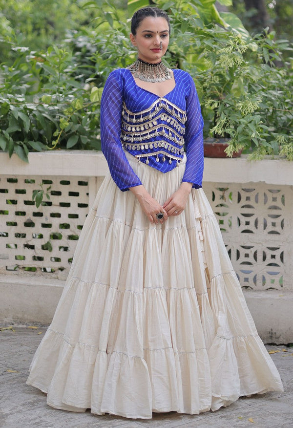 Lovely Cream Color Cotton Fabric Party Wear Lehenga