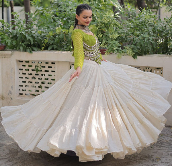 Lovely Cream Color Cotton Fabric Party Wear Lehenga