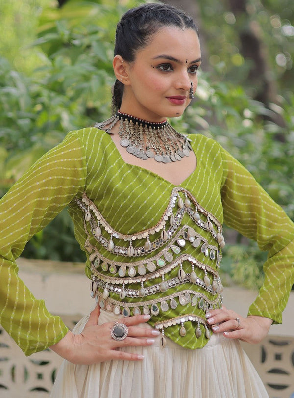 Lovely Cream Color Cotton Fabric Party Wear Lehenga