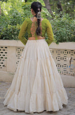 Lovely Cream Color Cotton Fabric Party Wear Lehenga