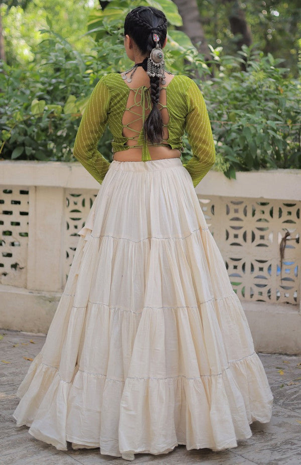 Lovely Cream Color Cotton Fabric Party Wear Lehenga