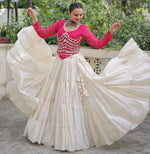 Lovely Cream Color Cotton Fabric Party Wear Lehenga