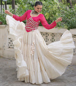 Lovely Cream Color Cotton Fabric Party Wear Lehenga
