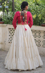 Lovely Cream Color Cotton Fabric Party Wear Lehenga