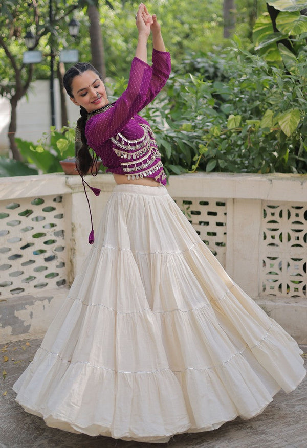 Lovely Cream Color Cotton Fabric Party Wear Lehenga