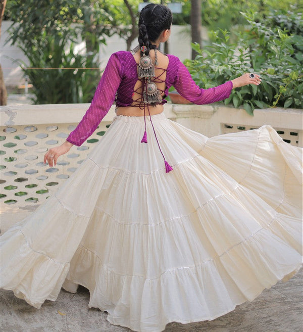 Lovely Cream Color Cotton Fabric Party Wear Lehenga