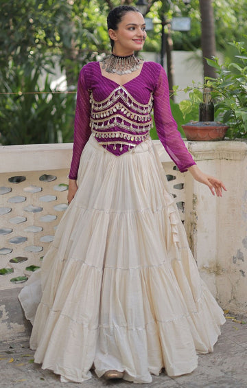 Lovely Cream Color Cotton Fabric Party Wear Lehenga