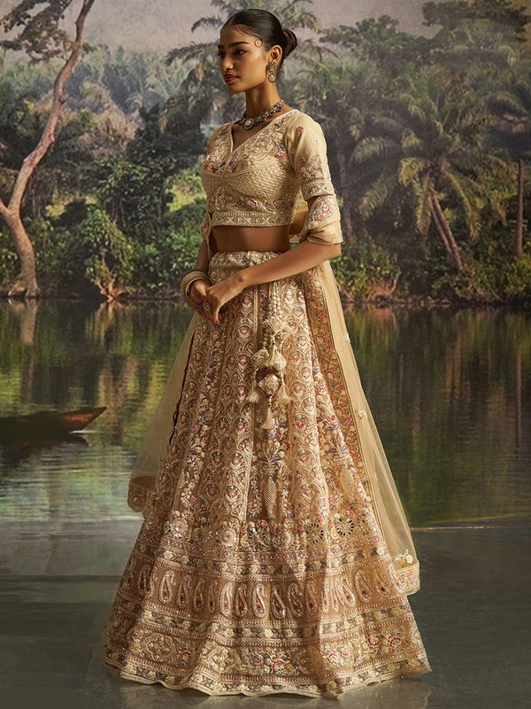 Lovely Cream Color Net Fabric Party Wear Lehenga