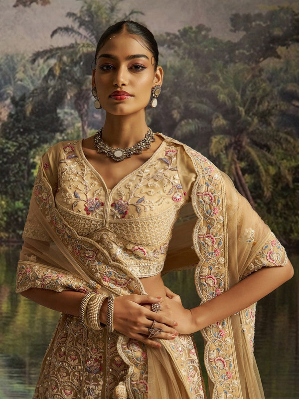 Lovely Cream Color Net Fabric Party Wear Lehenga