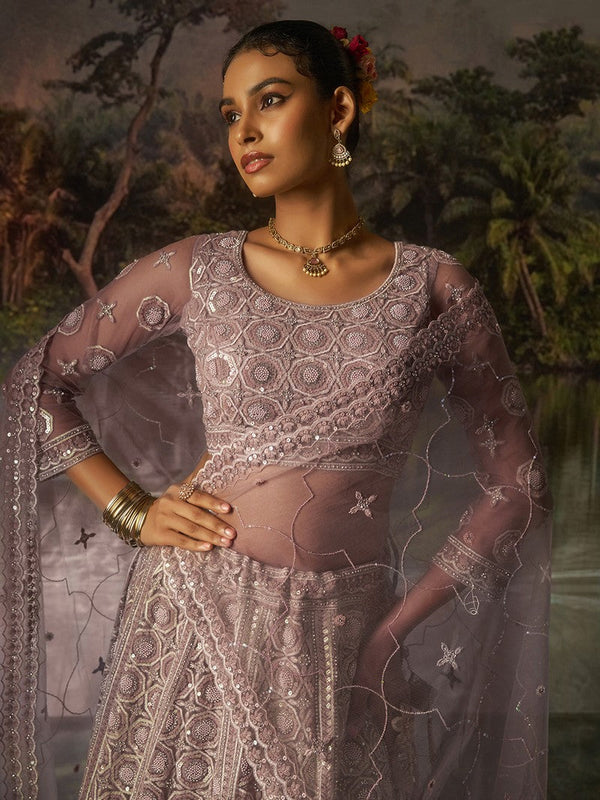 Lovely Purple Color Net Fabric Party Wear Lehenga