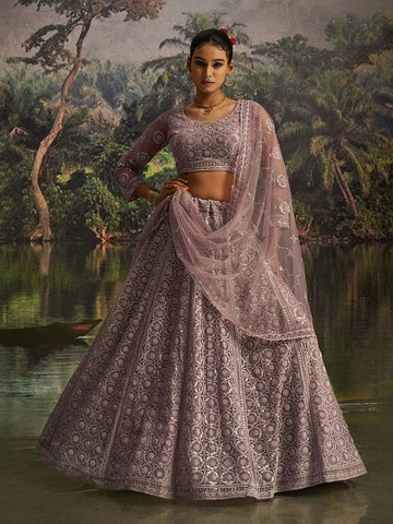 Lovely Purple Color Net Fabric Party Wear Lehenga