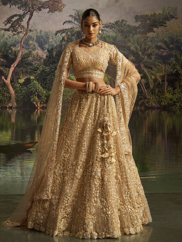 Lovely Cream Color Net Fabric Party Wear Lehenga