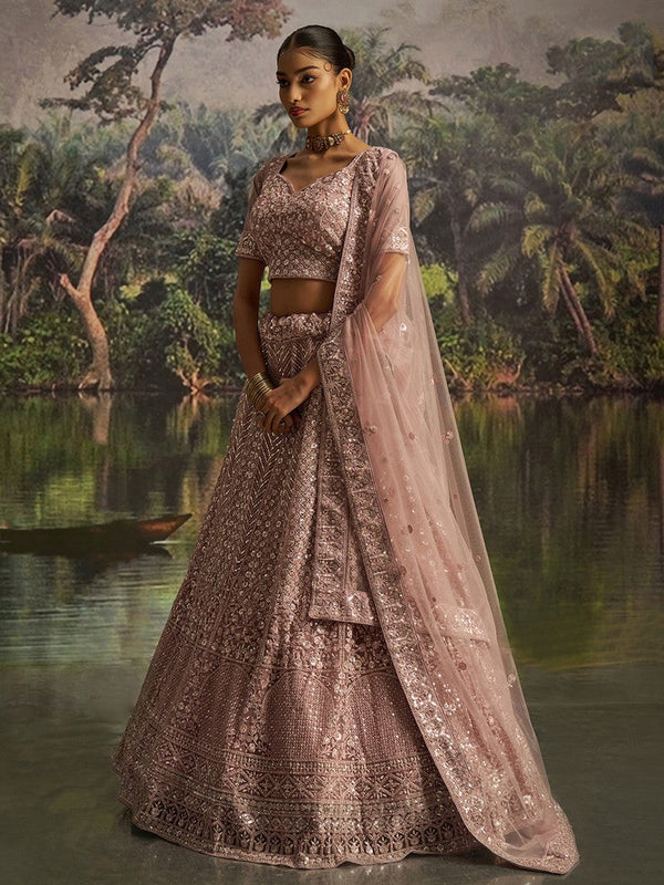 Lovely Wine Color Net Fabric Party Wear Lehenga
