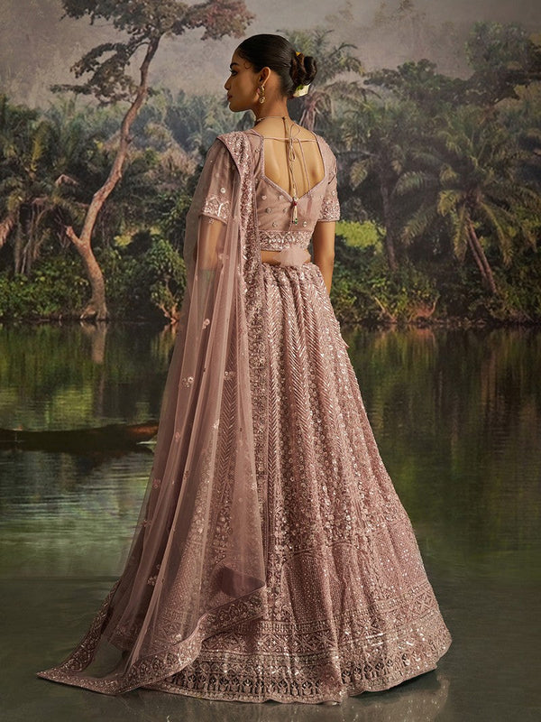 Lovely Wine Color Net Fabric Party Wear Lehenga