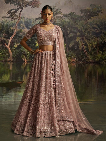 Lovely Wine Color Net Fabric Party Wear Lehenga