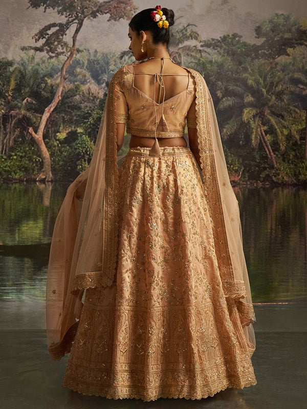 Lovely Peach Color Net Fabric Party Wear Lehenga