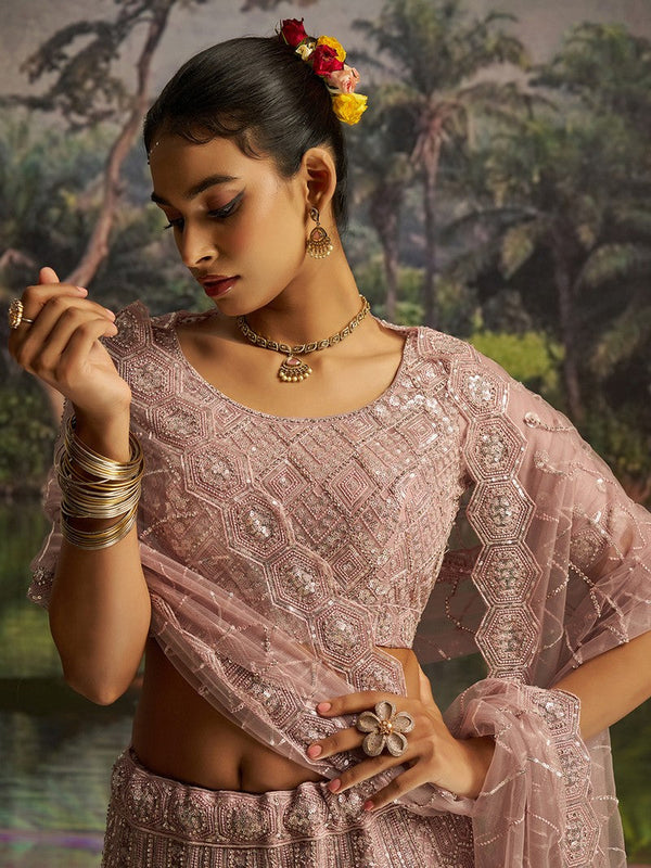 Lovely Purple Color Net Fabric Party Wear Lehenga