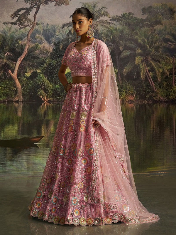 Lovely Pink Color Net Fabric Party Wear Lehenga