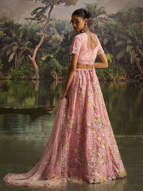 Lovely Pink Color Net Fabric Party Wear Lehenga