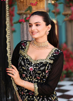 Tasteful Black Color Georgette Fabric Plazzo Suit