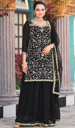 Tasteful Black Color Georgette Fabric Plazzo Suit