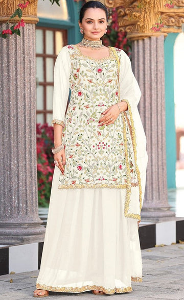 Tasteful Cream Color Georgette Fabric Plazzo Suit