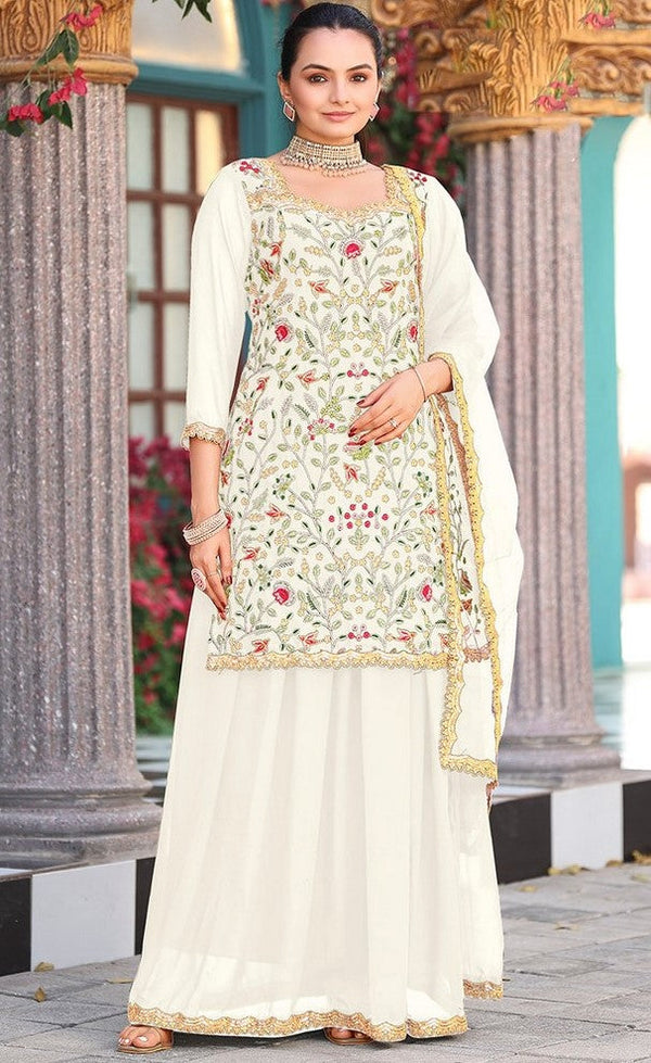 Tasteful Cream Color Georgette Fabric Plazzo Suit