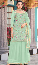 Tasteful Green Color Georgette Fabric Plazzo Suit