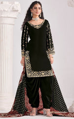 Amazing Black Color Silk Fabric Patiala Suit