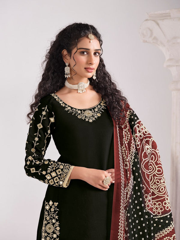 Amazing Black Color Silk Fabric Patiala Suit
