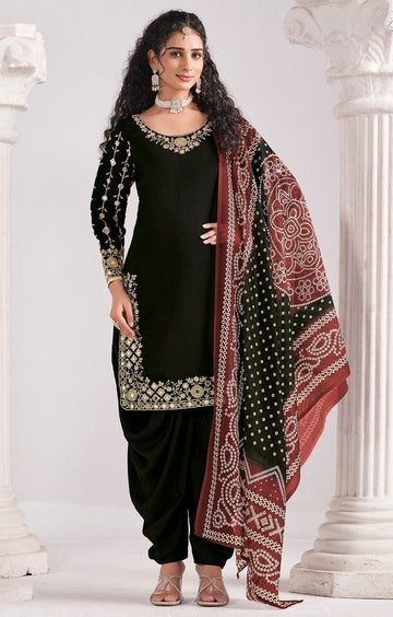 Amazing Black Color Silk Fabric Patiala Suit