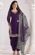 Amazing Voilet Color Silk Fabric Patiala Suit