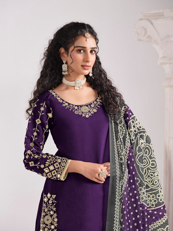 Amazing Voilet Color Silk Fabric Patiala Suit
