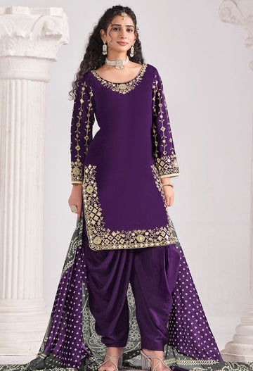Amazing Voilet Color Silk Fabric Patiala Suit