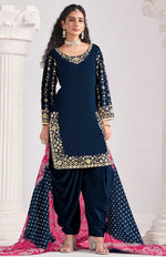 Amazing Blue Color Silk Fabric Patiala Suit