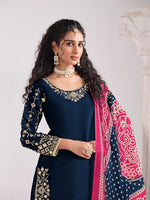 Amazing Blue Color Silk Fabric Patiala Suit